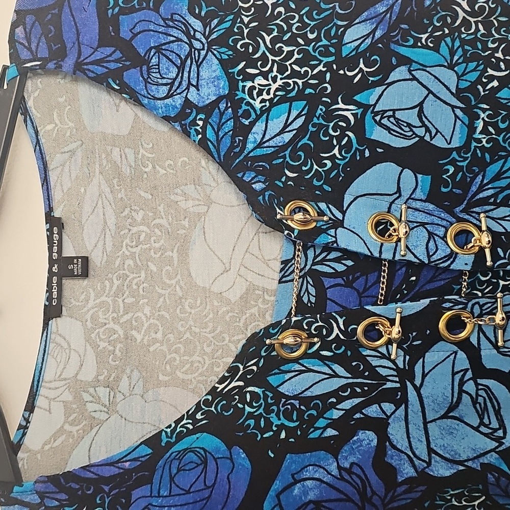 Cable and Gage Woman's Floral Blue and Black Long Sleeve Tunic Top Size Small - Picture 8 of 9